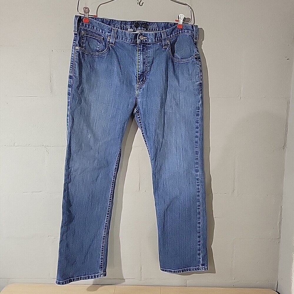 Carhartt Rugged Flex Jeans Relaxed Fit Suspender Buttons Workwear Blue 38X30*